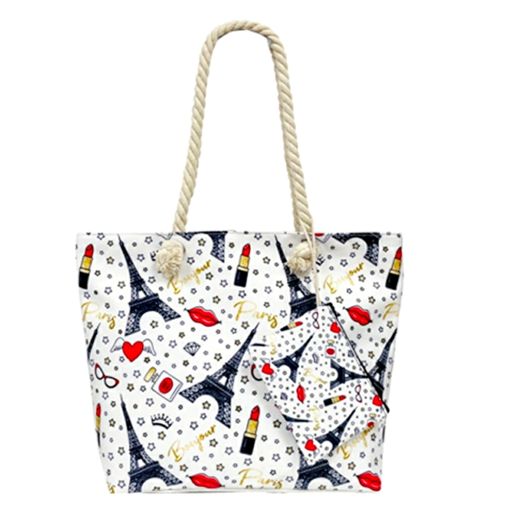 Eiffel Tower Paris Theme Canvas Tote Bag Set